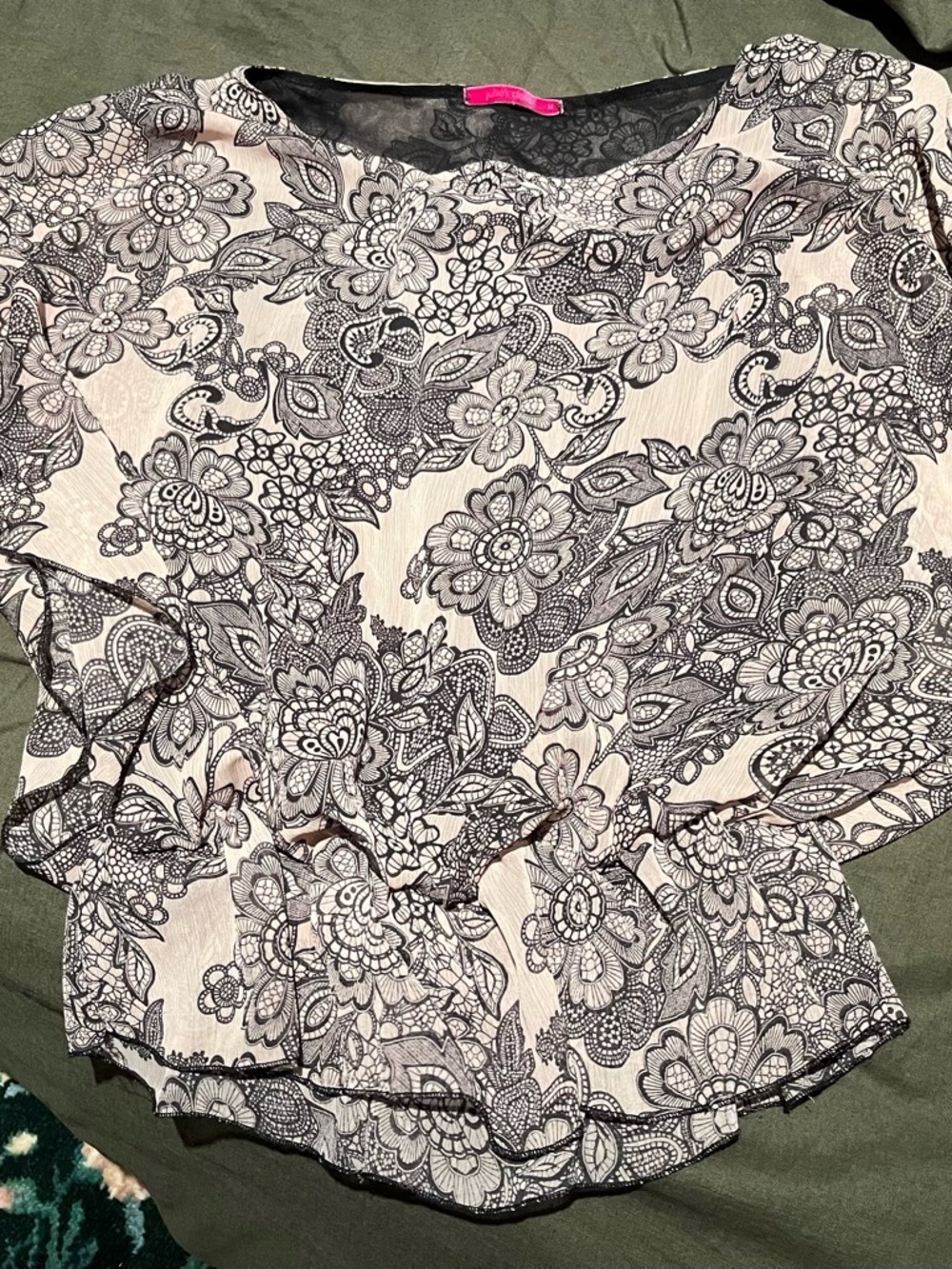 Women's Black & Cream Floral Lace-Print Blouse - Julie’s Closet